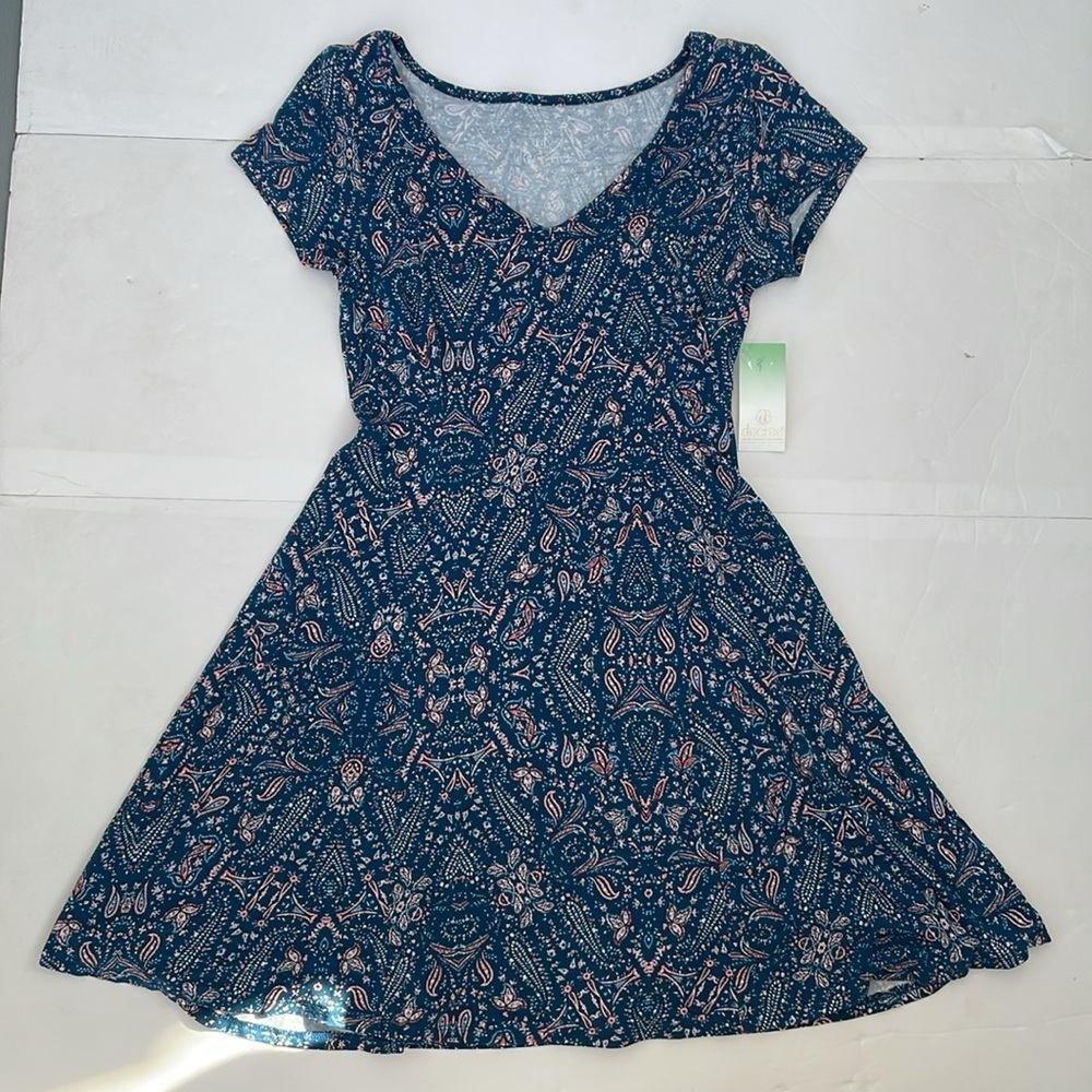 Decree Blue V-Neck Fit and Flare Skater Y2K Dress Medium